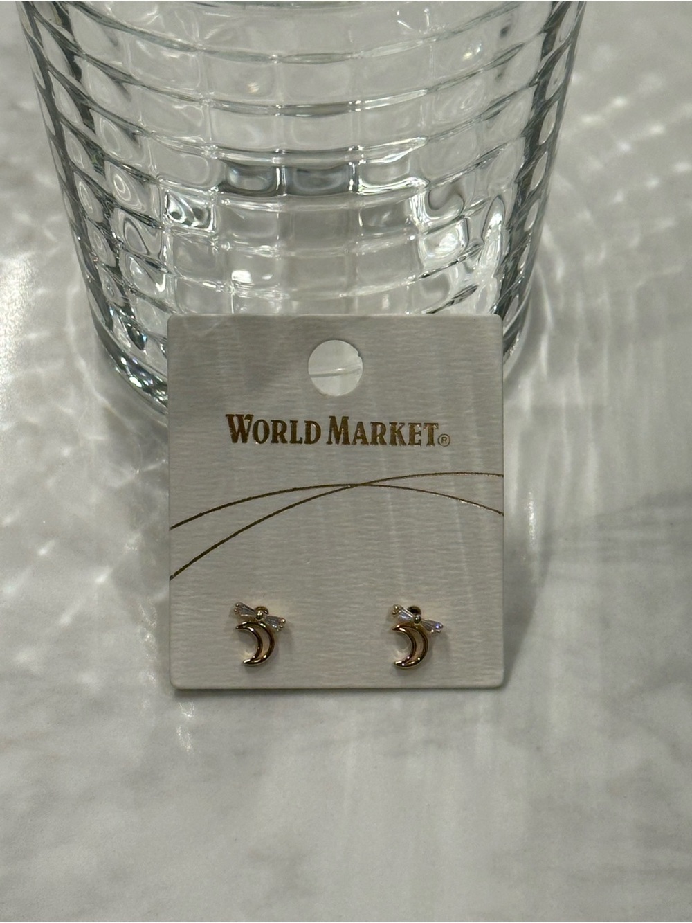 World Market Gold Crescent Moon Stud Earrings